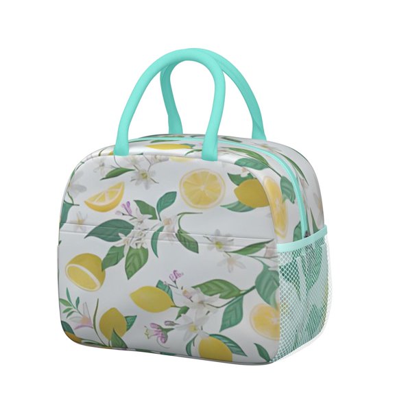 Lunch Bag Lunch Box for Women Reusable Insulated Lunch Bags,Water-Resistant Lemon Print Cooler Lunch Tote Bag, Large Capacity for Work Travel Picnic