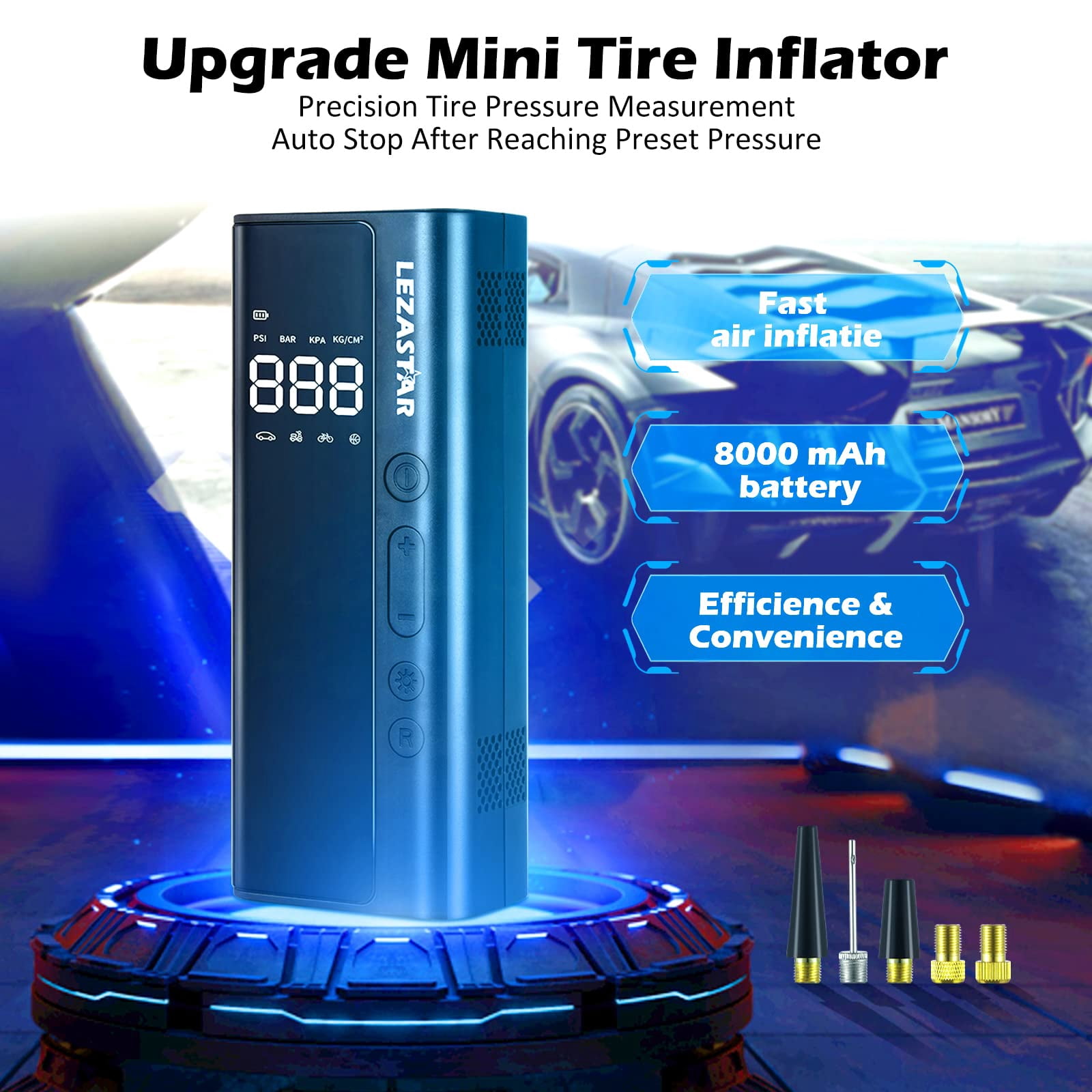Tire Inflator Portable Air Compressor for Car,150 PSI/8000mAh Power Battery Pack with Cordless Car Air Pump, Mini Tire Pump & LED Display for Car/Motor/Bike/Ball/Swim Ring