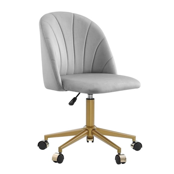 Linon Alyssa Upholstered Adjustable Swivel Desk Chair Gold Legs in Light Gray
