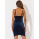 thumbnail image 4 of Vestido cruzado de terciopelo Allegra K con cuello en V fruncido asimétrico tirantes ajustables Azul oscuro XL, 4 of 5