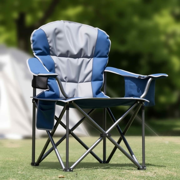 MAYEERTY Oversized Camping Folding Chair 5000 LBS Steel Frame Padded with Cup Holder Cooler Bag