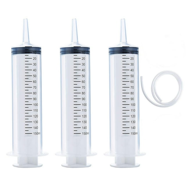 3pcs 150ml Syringes with 27.6Inch Tube, Large Plastic Syringe for