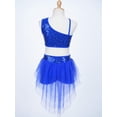 thumbnail image 4 of YiZYiF Girls Dance Performance Outfit Sequins Crop Top with Tutu Skirt Dancewear Royal Blue 10, 4 of 7