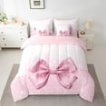 thumbnail image 2 of Manfei Pink Bling Bow Knot Bedding Comforter Set 7 Pieces for Girls, Princess Glitter Ribbon Queen Bedding Sets, Sparkle Stars Queen Sheet Sets, Lightweight Room Decor, 2 of 8