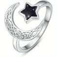 thumbnail image 2 of Crescent Moon and Star Adjustable Ring Glitter Celestial Jewelry, Wicca-Inspired Night Sky Design, 2 of 5