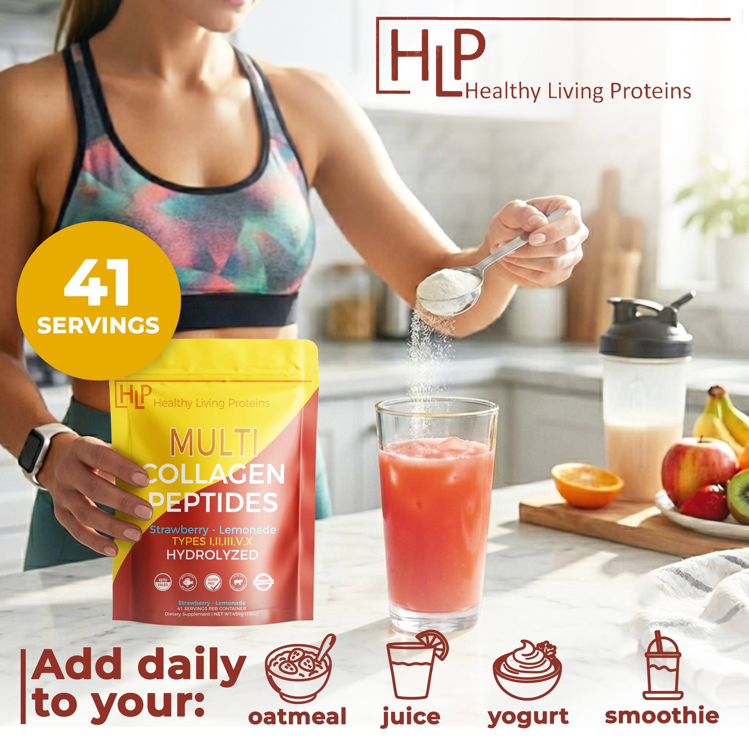 Healthy Living Proteins Multi Collagen Peptides Powder, Str-Lemonade, 1lb