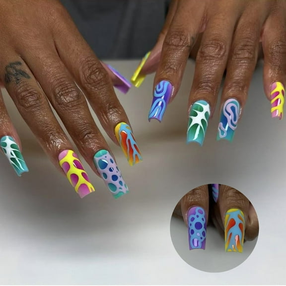 ROZYARD Colorful Press On Nail French Tips Fake Nail Square False Nail Glues on Nail