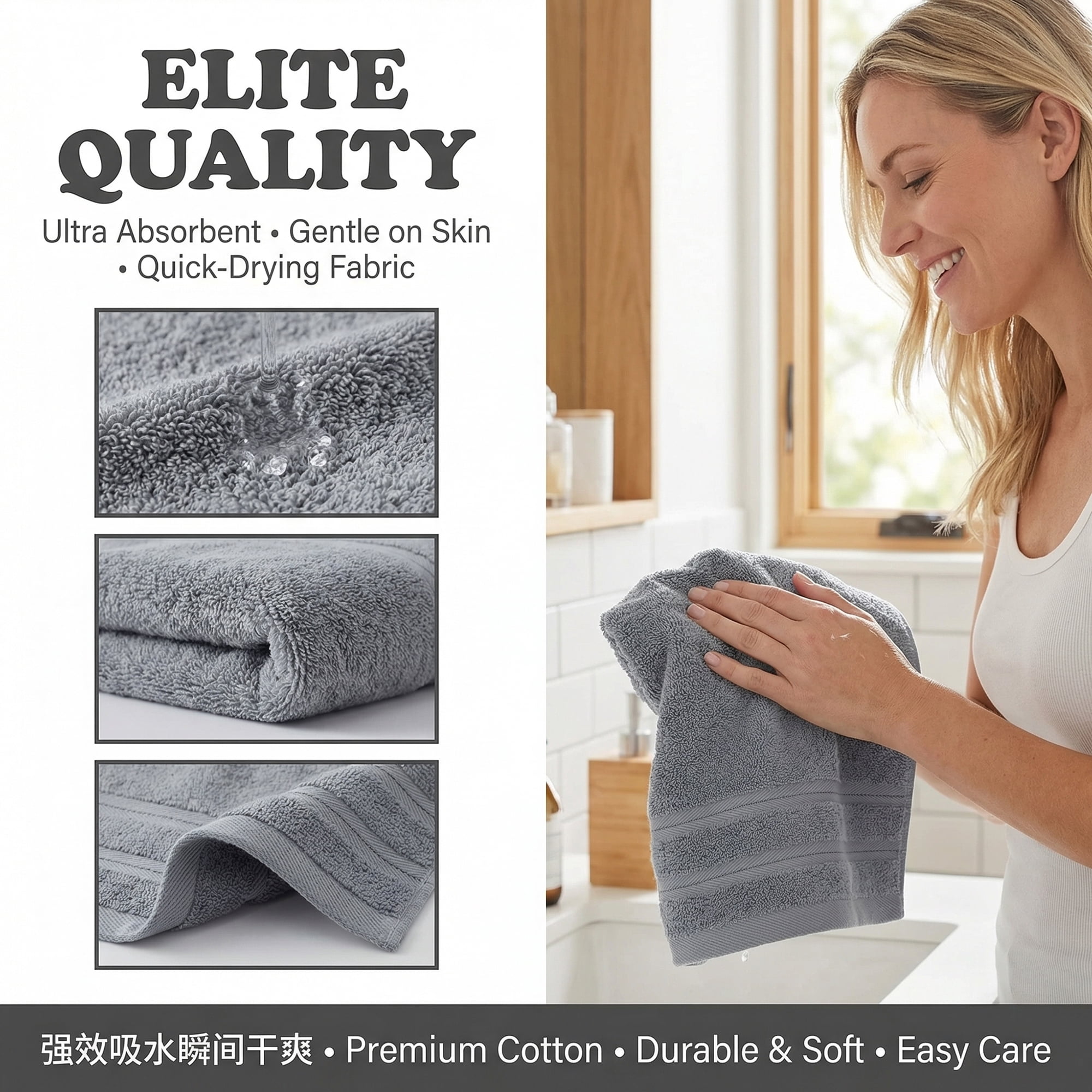 Unique Bargains 4Pcs Solid Cotton Absorbent Washcloths Dark Grey 13" x 13"