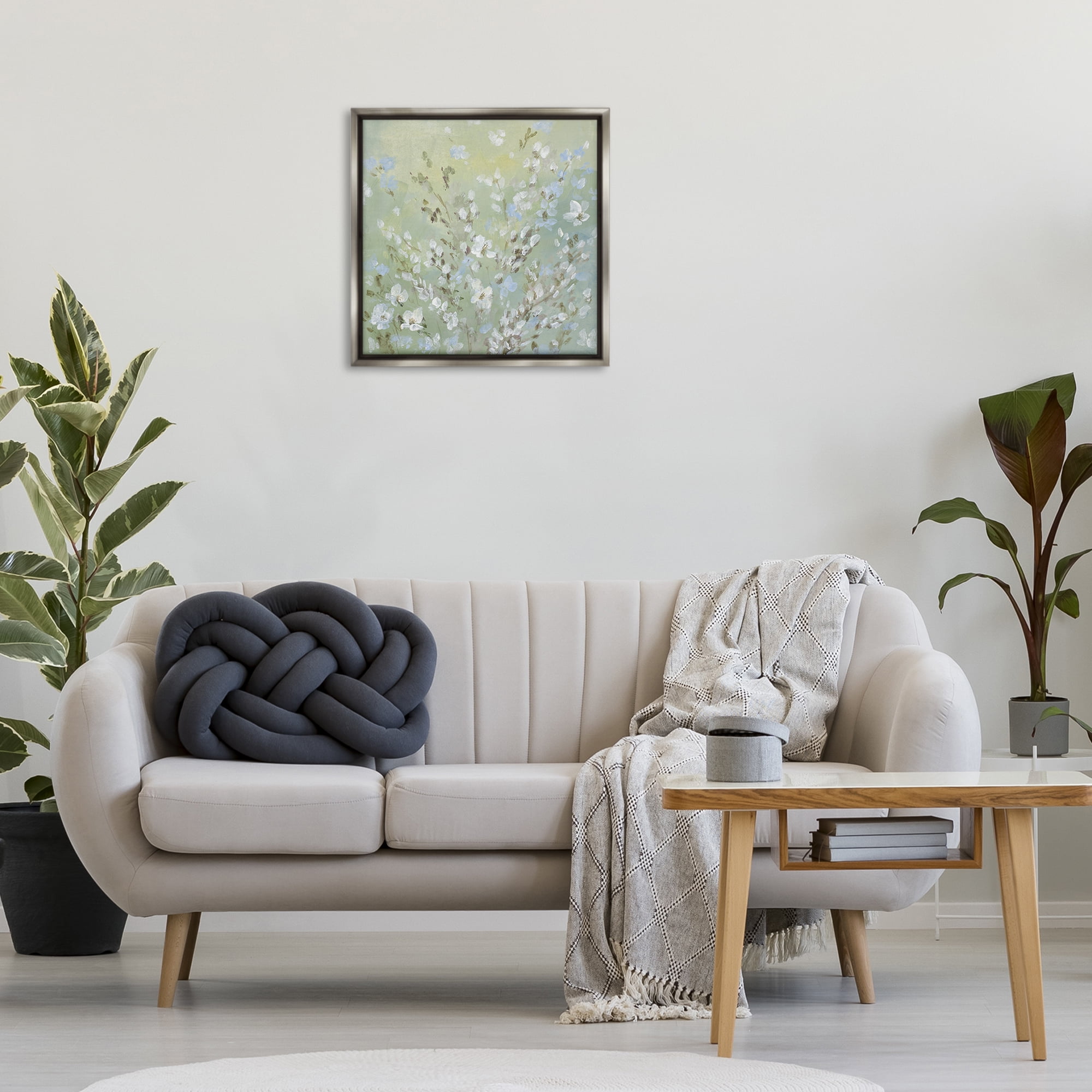 Stupell Industries Floral Meadow Wispy Willows Floral & Botanical Painting Gray Floater Framed Canvas Art Print Wall Art, 25 x 25