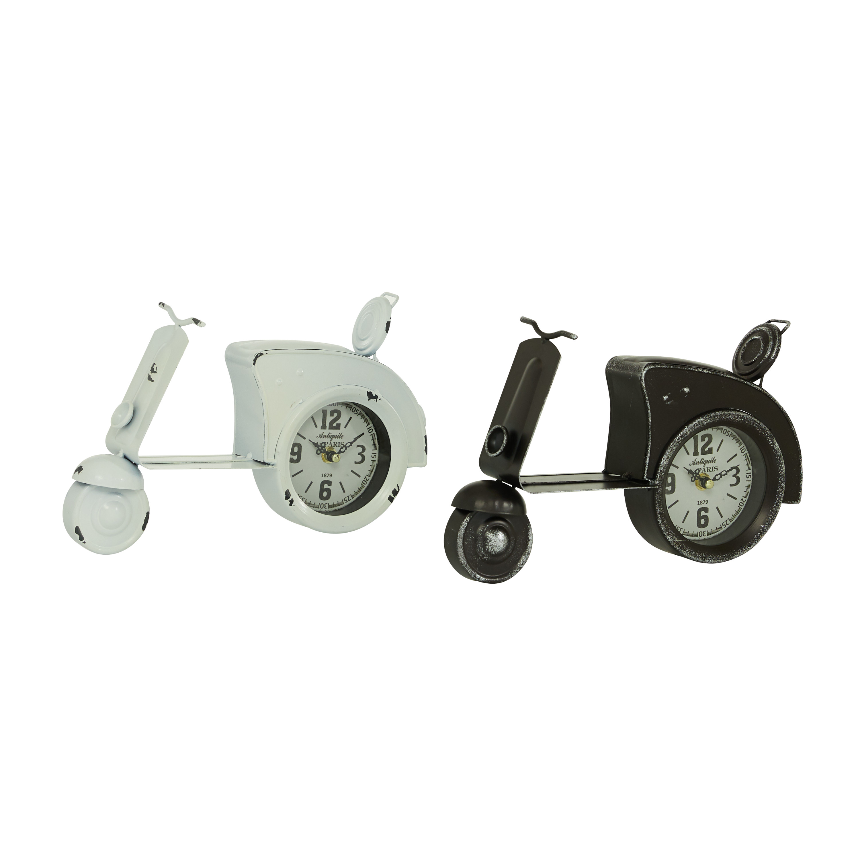 DecMode 8" Black Metal Bike Scooter Clock, Set of 2