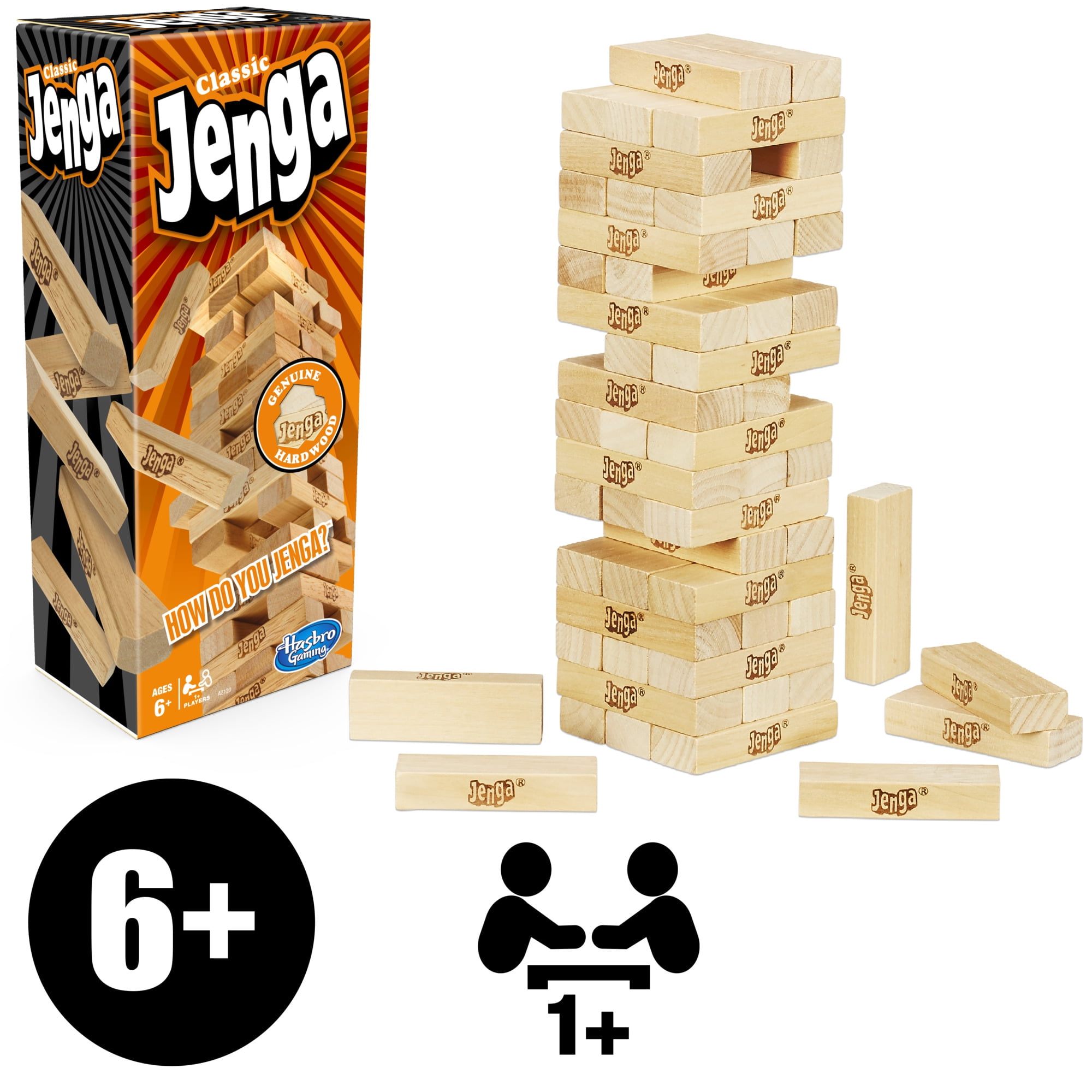 Jenga, Classic Game, Genuine Hardwood Blocks, Stacking Game for Kids Ages 6+