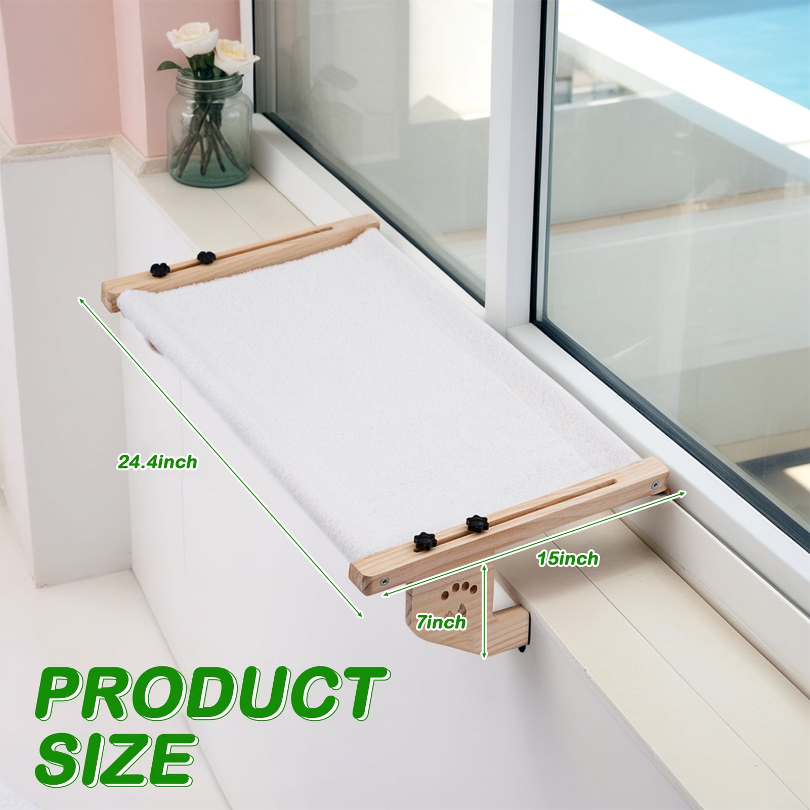 Lumikrypt Cat Window Perch, 24.4×15in Cat Window Bed with Cushion, No Drilling, No Suction Cups Needed, Cat Window Hammock for Bedside,Drawer and Cabinet