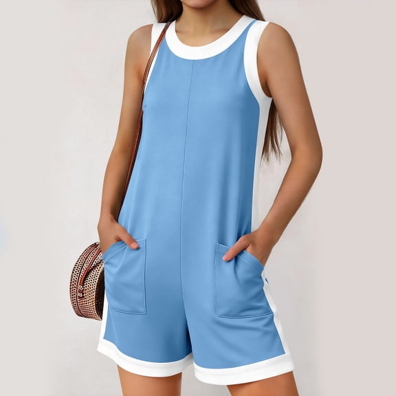 gbyLJF Womens Jumpsuit Casual Wide Leg Sleeveless Jumpsuits Solid Color Cropped Rompers Loose Fit Overalls with Pockets