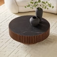 thumbnail image 6 of Kevinplus 35.43" Nesting Round Sintered Stone Tabletop Modern Drum Coffee Table, Luxury Circle Coffee Table for Apartment Walnut, 6 of 10