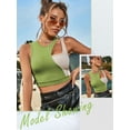 thumbnail image 6 of QAFOPEH Women Contrast Color Hollow Out Round Neck Sleeveless Cropped Tank Top, 6 of 7