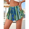 thumbnail image 4 of Womens Striped Hollow Out Loose Fit Tie Front Mesh Beach Shorts Casual Vacation Bottoms Green M, 4 of 7