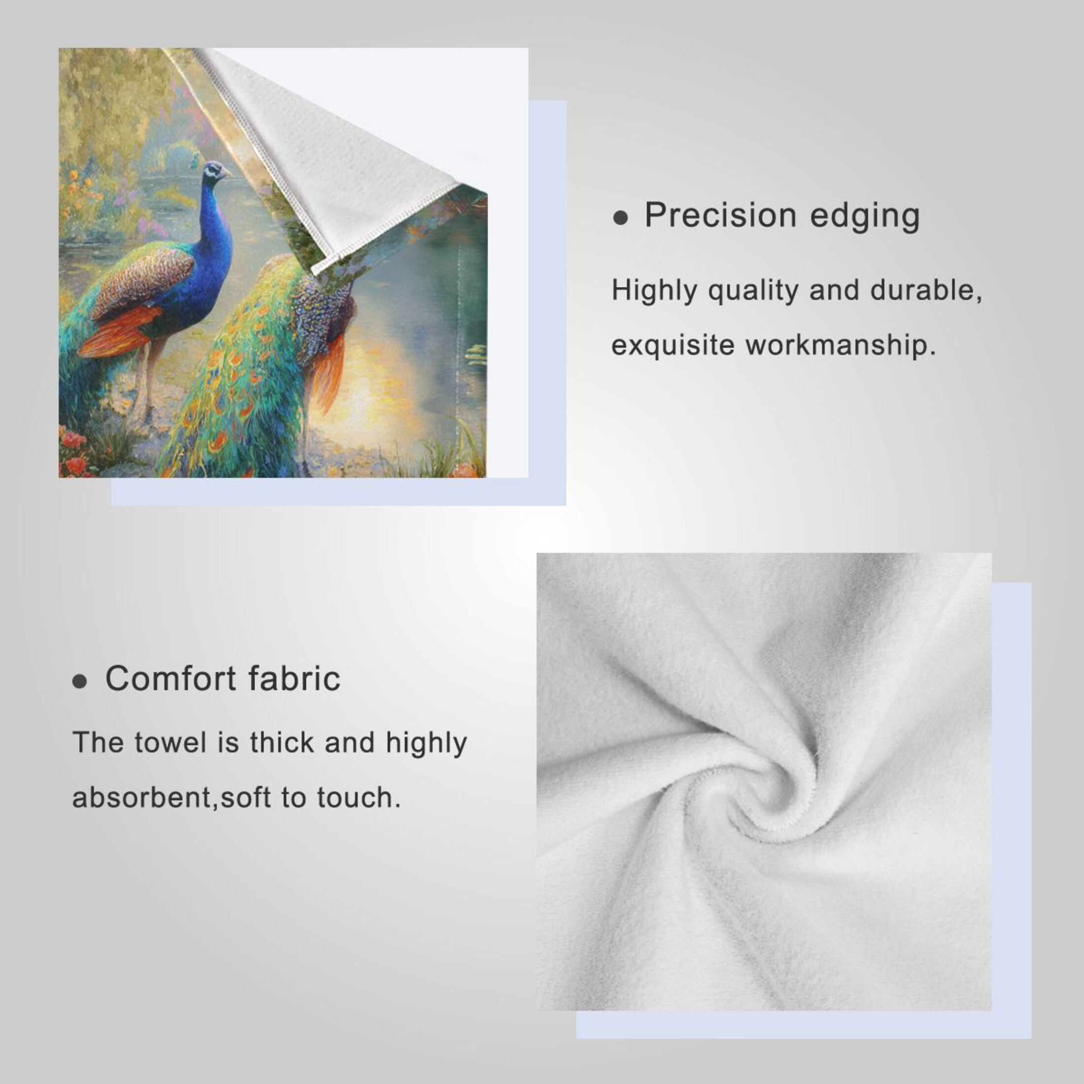 3 Sizes of Towel Sets Including Bath Towel Hand Towel and Washcloth for Daily Use Peacocks in Wonderland