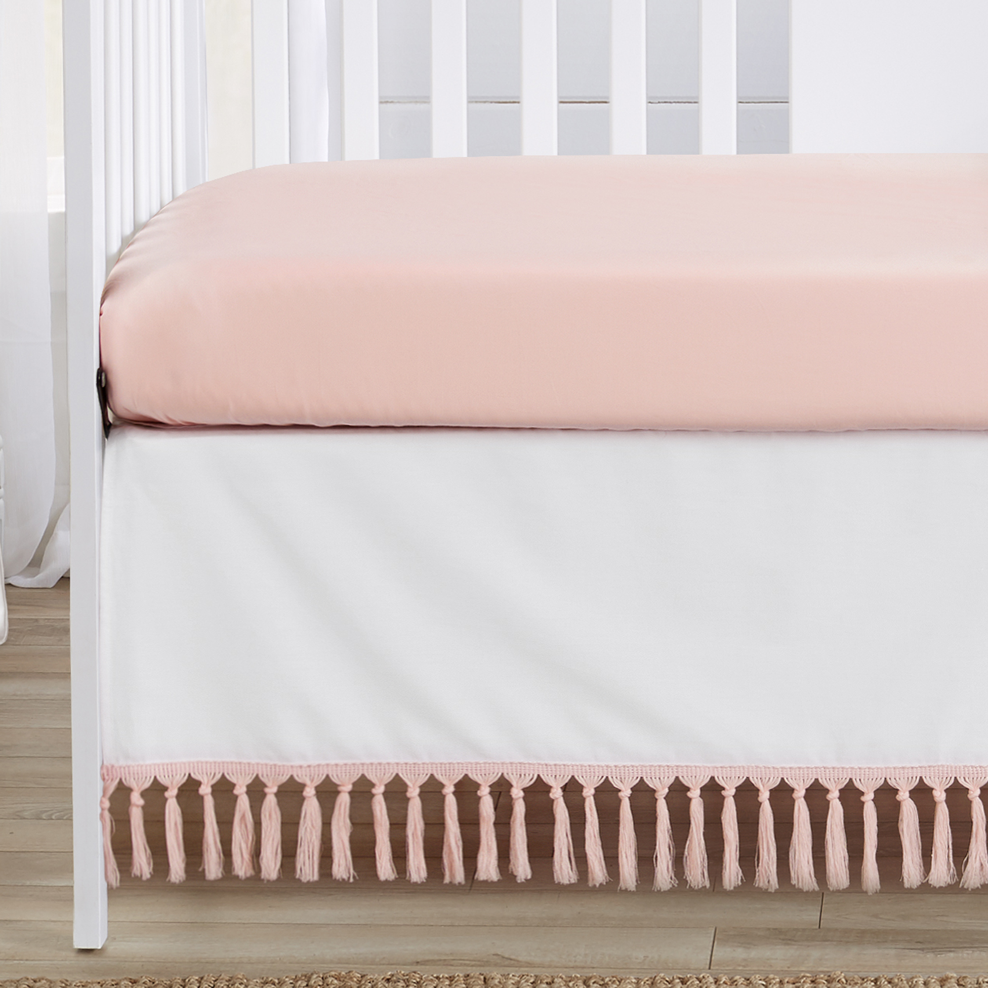 Sweet Jojo Designs Boho Fringe White and Pink 4 Piece Crib Bedding Set