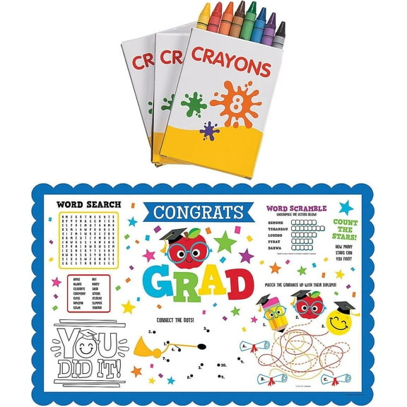 Fun Express Elementary Graduation Activity Placemats with Crayons for 12