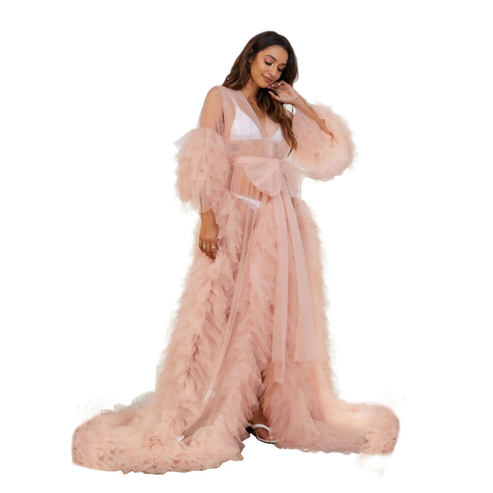 Long Robe Puffy Tulle Robe Sheer 