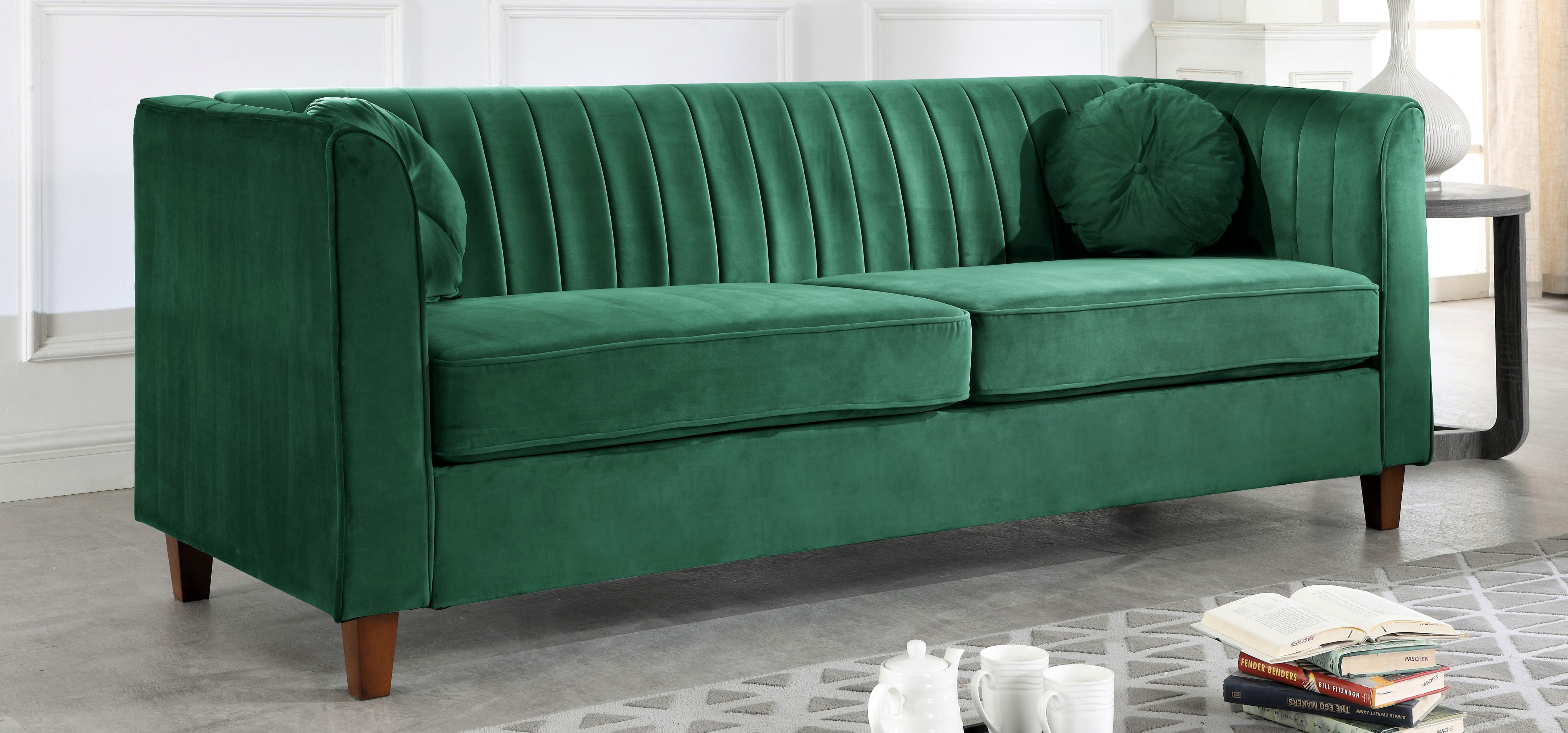 Uspridefurniture Arcola 80.7'' Velvet Rolled Arm Loveseat,Green