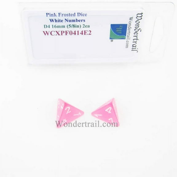 Pink Frosted Dice with White Numbers D4 Aprox 16mm (5/8in) Pack of 2 Wondertrail