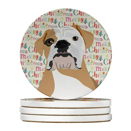 

English Bulldog Fawn and White Christmas Large Sandstone Coasters Pack of 4 4 in x 4 in