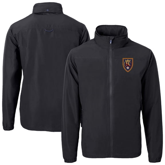 Men's Cutter & Buck  Black Real Salt Lake Big & Tall Charter Eco Knit Recycled Full-Zip Hoodie Jacket
