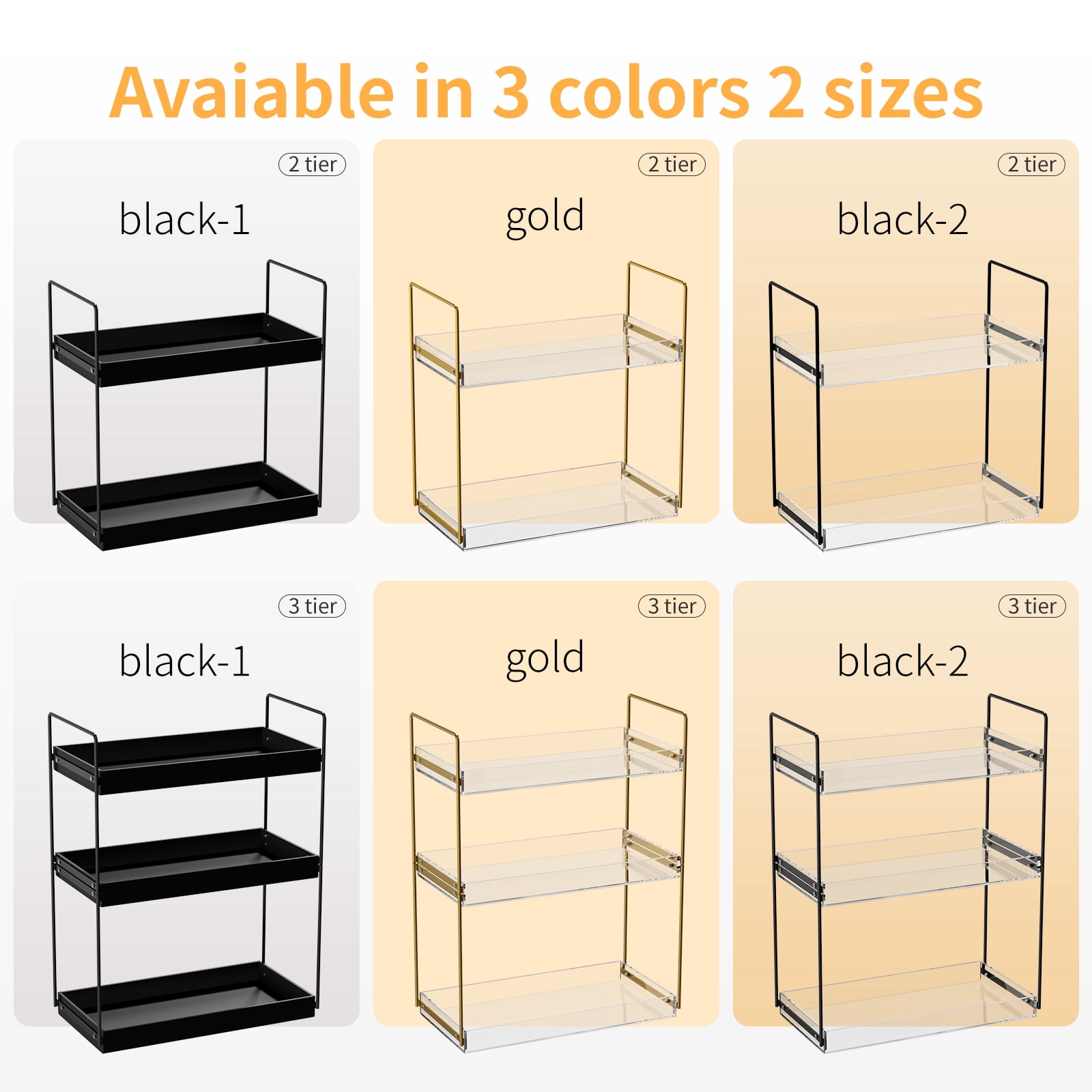NIUBEE 3-Tier Acrylic Bathroom Organizer, Chic Easy Assembly Bathroom Sink Shelf, Large Space Storage Holder for Lotions & Makeup, Perfume, Spice, Gold