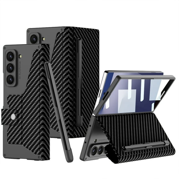 Dteck Case for Samsung Galaxy Z Fold 5,Magnetic Leather Case Built-in Front Screen Protector Shockproof Stand Cover with Pen Holder for Galaxy Z Fold 5,Carbonfiber