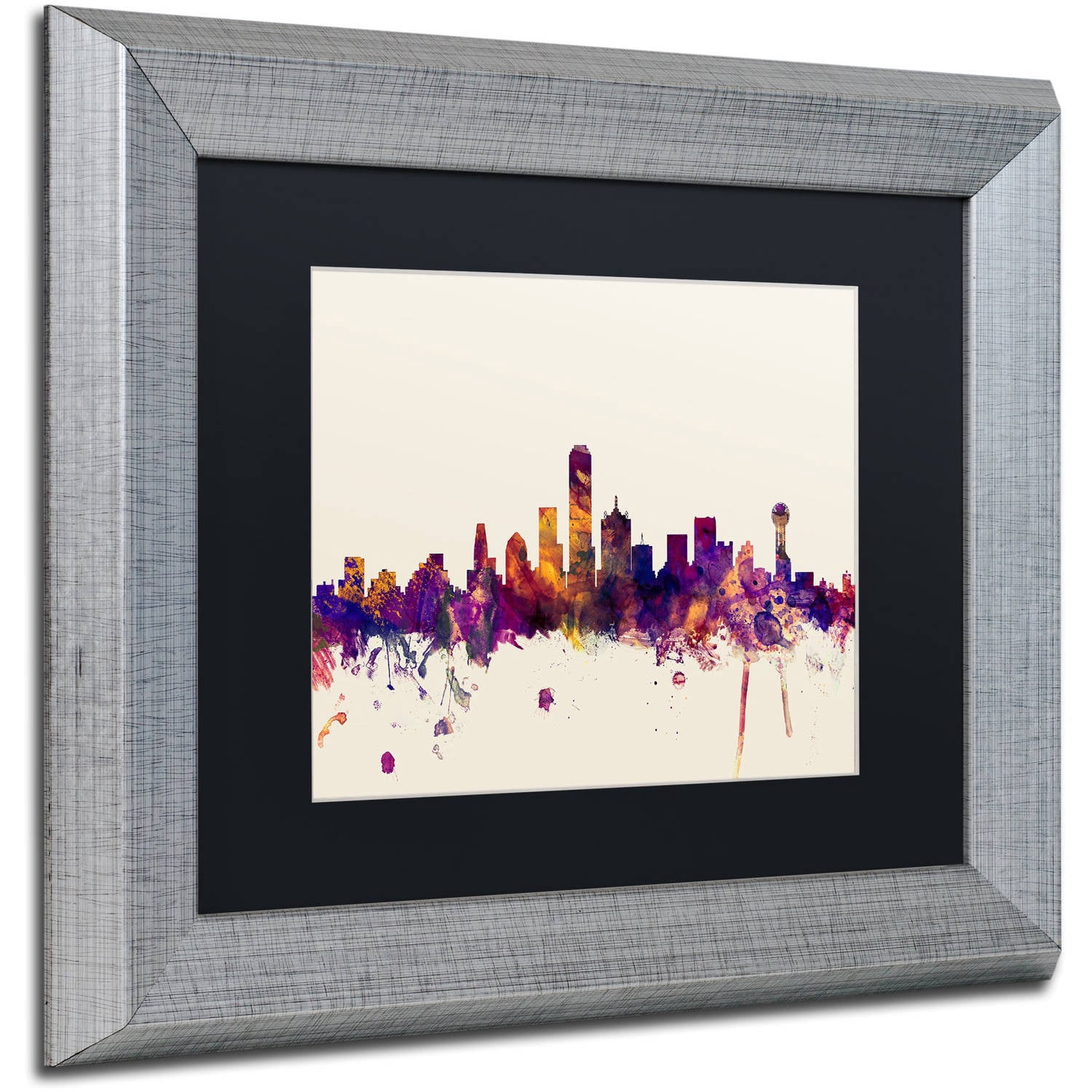 Trademark Fine Art "Dallas Texas Skyline" Canvas Art by Michael Tompsett, Black Matte, Silver Frame