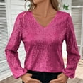 thumbnail image 6 of Erwazi Sparkly Sequin Long Sleeve T-shirt for Women V Neck Disco Shirts Club Trendy Outfits, 6 of 9