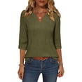 thumbnail image 6 of DeHolifer Shirts for Women Button Down 3/4 Sleeve Tops Pleated V-Neck Blouses Dressy Casual Basic Tunic Trendy Outfits Army Green M, 6 of 8