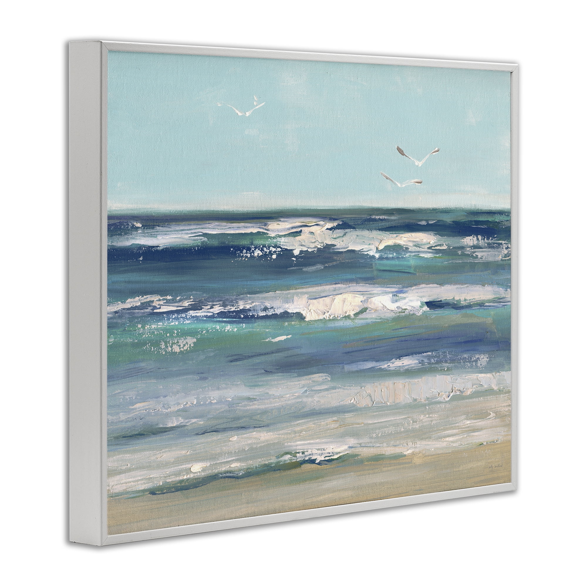 Stupell Industries Seagulls over Rolling Waves White Framed Giclee Art, design by Sally Swatland