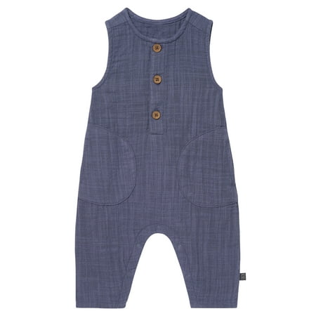 Modern Moments by Gerber Baby Boy Sleeveless Henley Romper, Sizes 0/3 Months - 24 Months