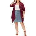 thumbnail image 2 of Agnes Orinda Women's Plus Size  Lace Crochet Draped Shawls Lightweight Open Front Cover-Ups Casual Cardigans 1X Burgundy, 2 of 6