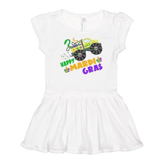 Inktastic Happy Mardi Gras Monster Truck with Beads Girls Baby Dress
