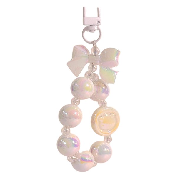 Llavero con cuentas, colgante de llave de coche de dibujos animados, pulsera portátil, llavero para fiesta de niñas Blanco