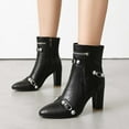 thumbnail image 2 of YLYL Women's Ankle Booties Metal Buckle Pointed Toe Zippers High Heel Booties Fashion Western Winter Party Short Boots, 2 of 9