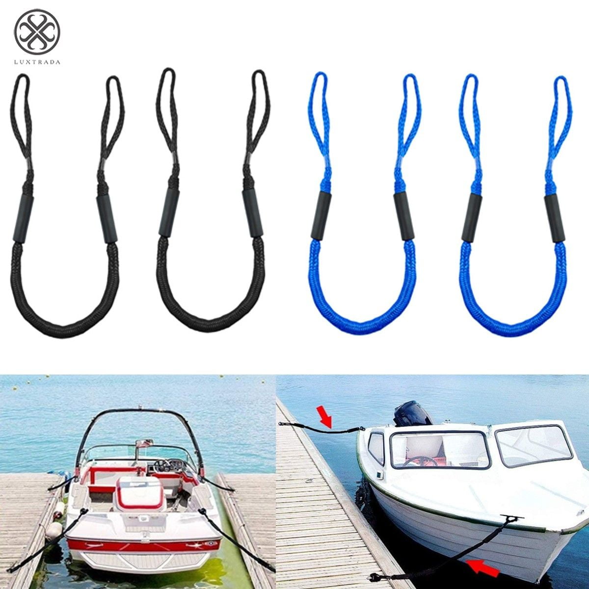 4 Pack of 4-5.5 ft Bungee Dock Lines Boat Accessories Shock Cord Heavy Duty 