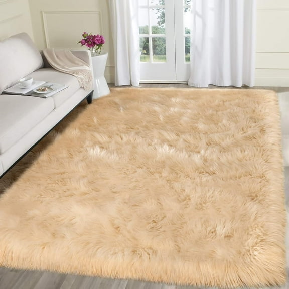 Sanmadrola Area Rugs for Living Room Bed Room Rugs Faux Fur Rug Faux Sheepskin Indoor Shag Area Rug Khaki