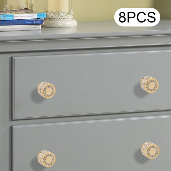 8 Pcs Modern Gold Cabinet Knob Shiny Cabinet Knob Round Furniture Handles for Home, Kitchen, Office