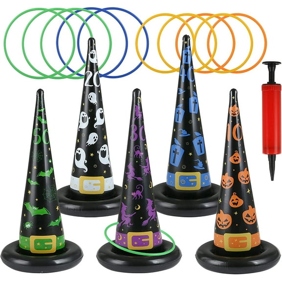 Naler 16 Pack Halloween Witch Hat Ring Toss Inflatable Game Set,Halloween Party Favor for Kids