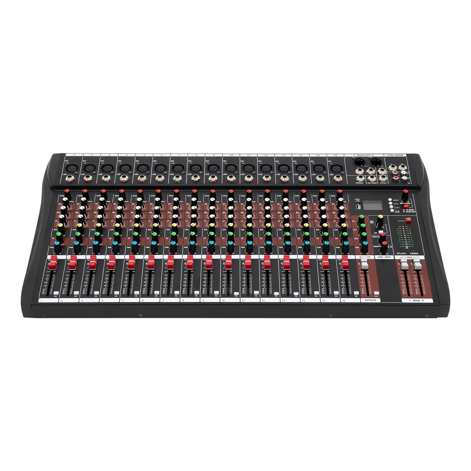 Professional DJ Audio Mixer, NEW BAXS 16 Channel Bluetooth Controller Sound Mixer, USB Interface, 16 XLR Mic/Line, AUX, FX Processor MP3 Player w/48V Phantom For Karaoke Studio Streaming Recording