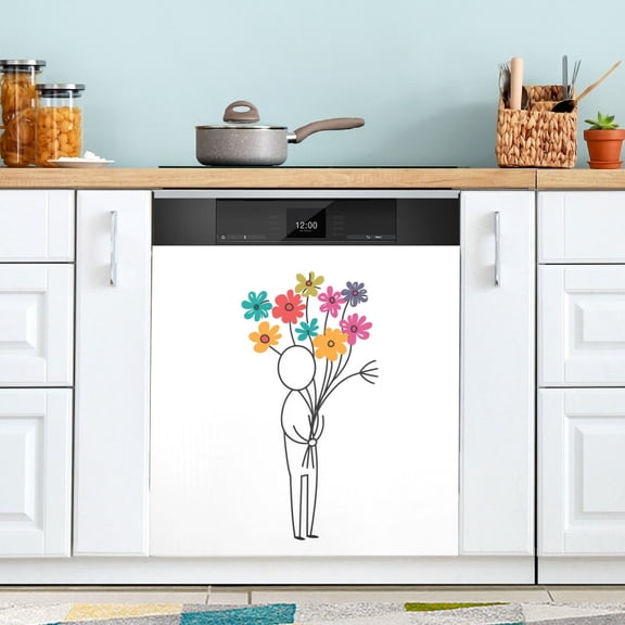 Yayeee Magnetic Dishwasher Cover for The Front Decoration Home Kitchen Machine Sticker Protector, Colorful Flower