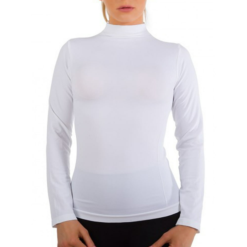 Kuda Moda - Women Long Sleeve Mock Neck Shirt Seamless Stretch ...