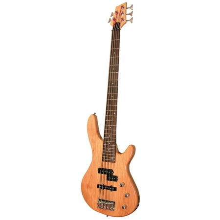 Kona KE5BN 5-String Electric Bass Guitar In Natural Gloss Wood Finish With Split Pickup And Custom Fit Tolex (Best 6 String Bass Guitar)