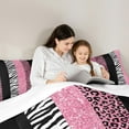 thumbnail image 5 of Manfei Zebra Cheetah Print Queen Comforter Set, Geometric Stripe Bedding Sets, Pink White Black Aesthetic Bedding Comforter Set for Girls, Ultra Soft Home Decor 3 Pieces, 5 of 8