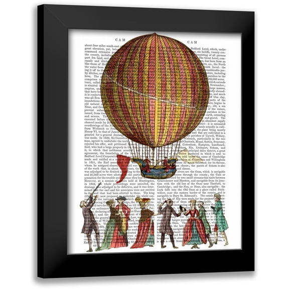 Fab Funky 12x14 Black Modern Framed Museum Art Print Titled - Hot Air Balloon And People