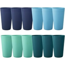 Newport 20 ounce Unbreakable Plastic Stackable Water Tumblers in 4 Coastal Colors | Set of 12 Drinking Cups | Reusable, BPA-free, Made in the USA, Top-rack Dishwasher and Microwave Safe